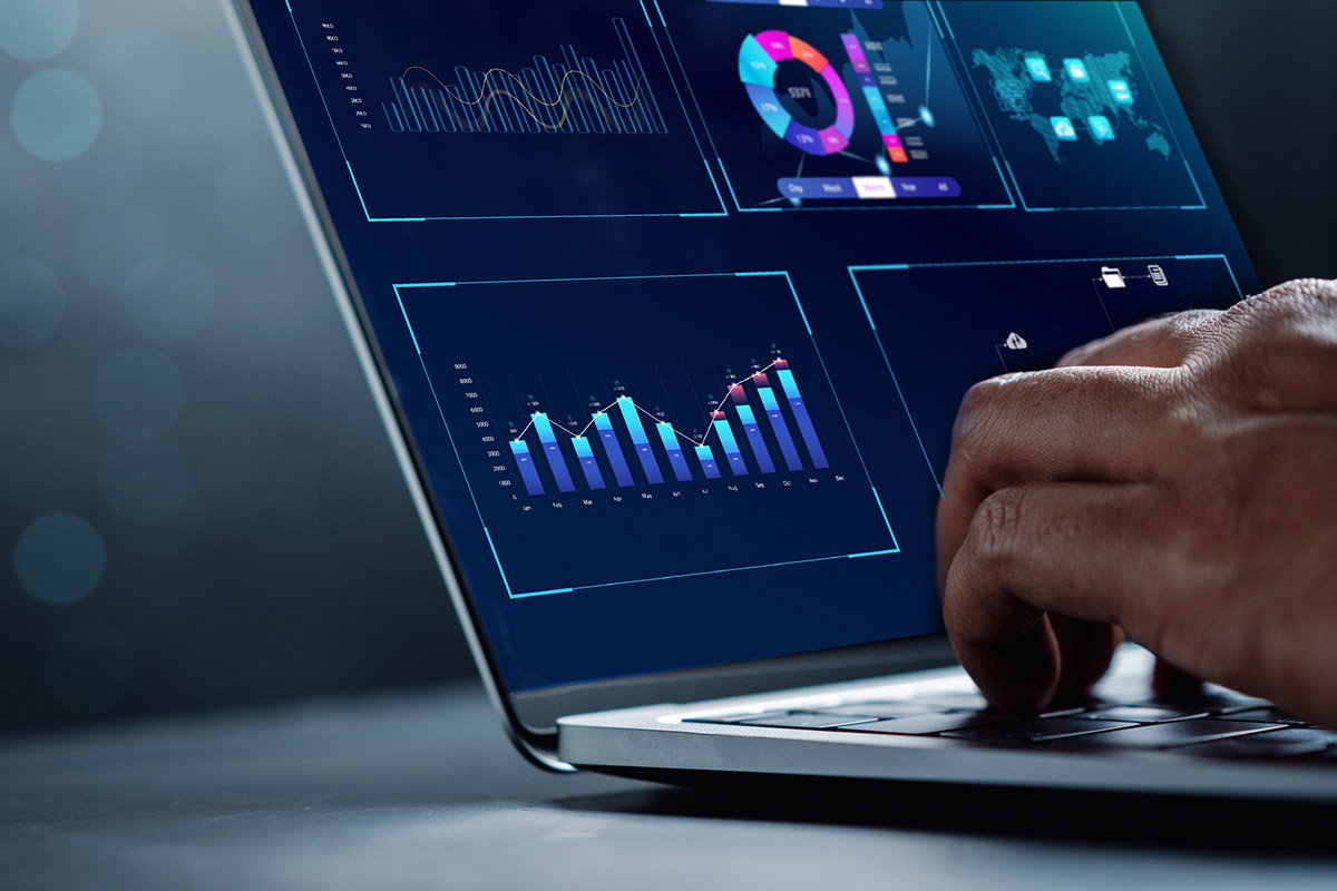 Stylized image of a pair of hands using a laptop