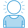 Icon of a person with rays coming out of their head