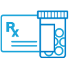 Icon of a prescription benefits card and a pill bottle